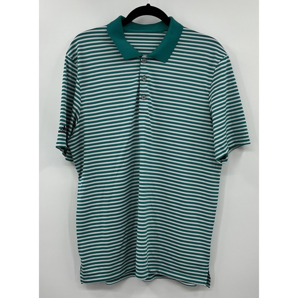 Adidas Golf Tennis Men's SS Polo Shirt White Teal Striped Size Large
